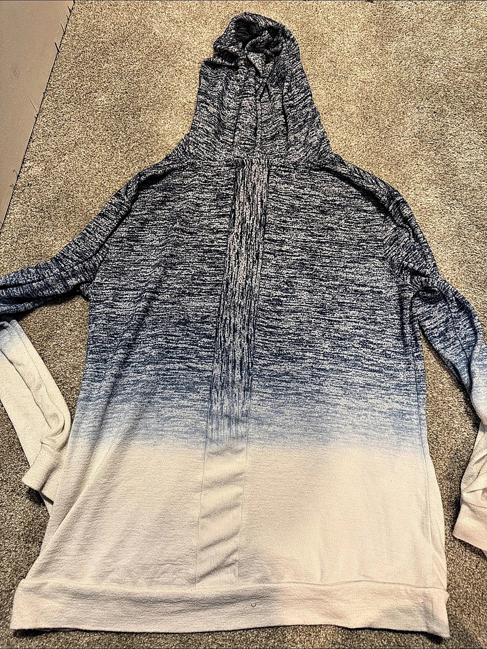 Market & Spruce Perline Pocket Hooded Knit Top Blue & White Small